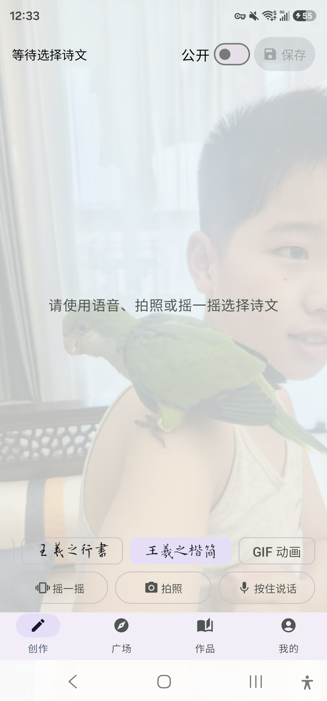 古诗摇一摇 APP 创作页面