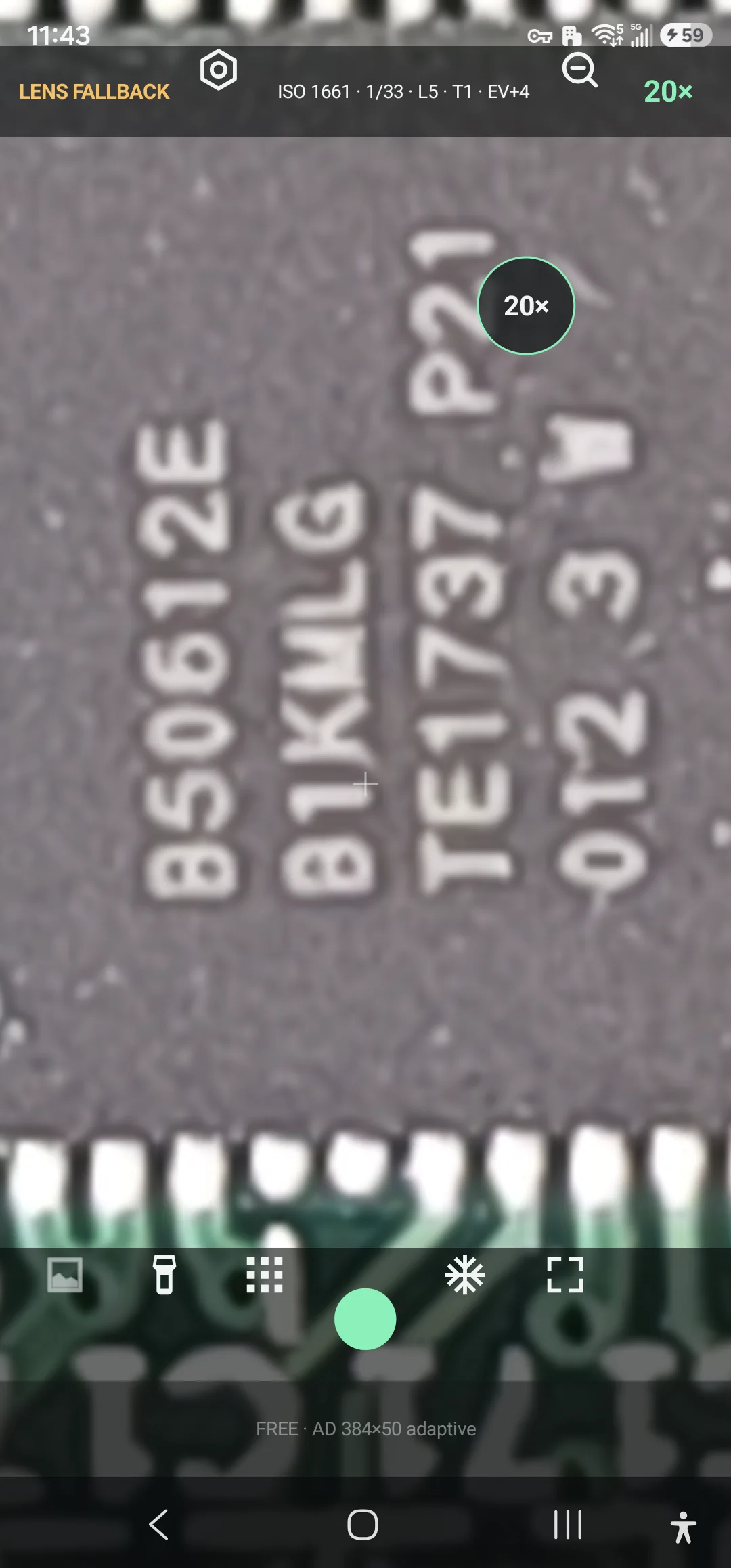 Real pinned integrated circuit shown at 20 times display magnification