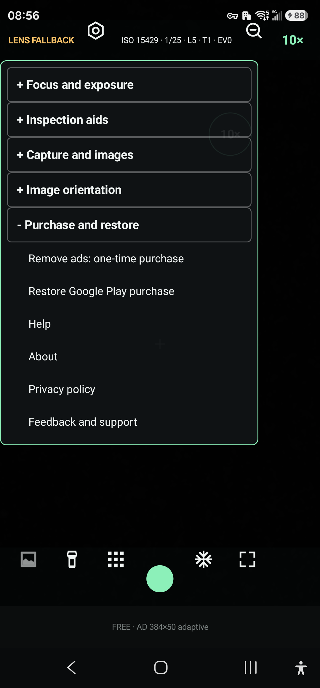 English settings and purchase panel running on a Samsung Galaxy S23 Ultra